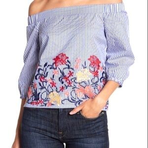 Romeo & Juliet Off shoulder Embroidered Blouse Blue Sz Small